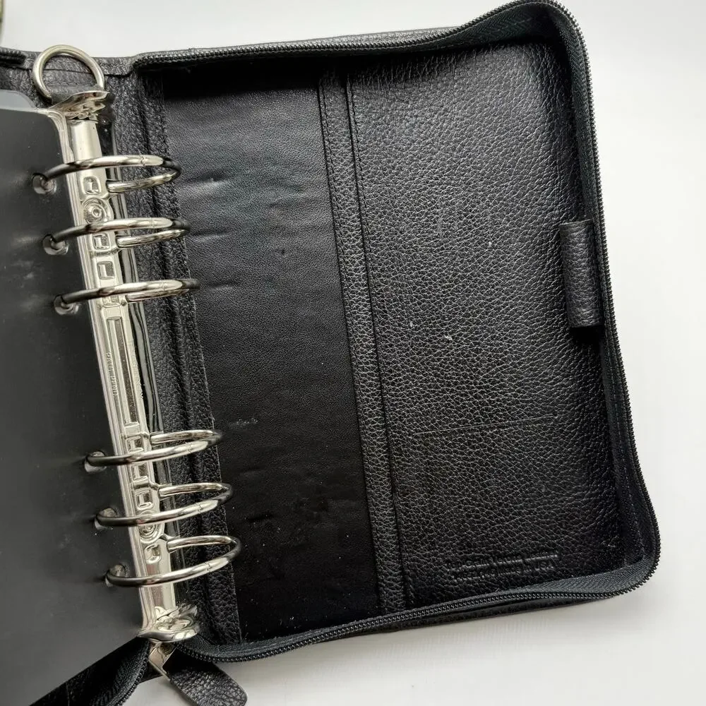 Vintage Franklin Quest Planner 6 Ring Zipper Binder Black Verona Leather 7x9 USA